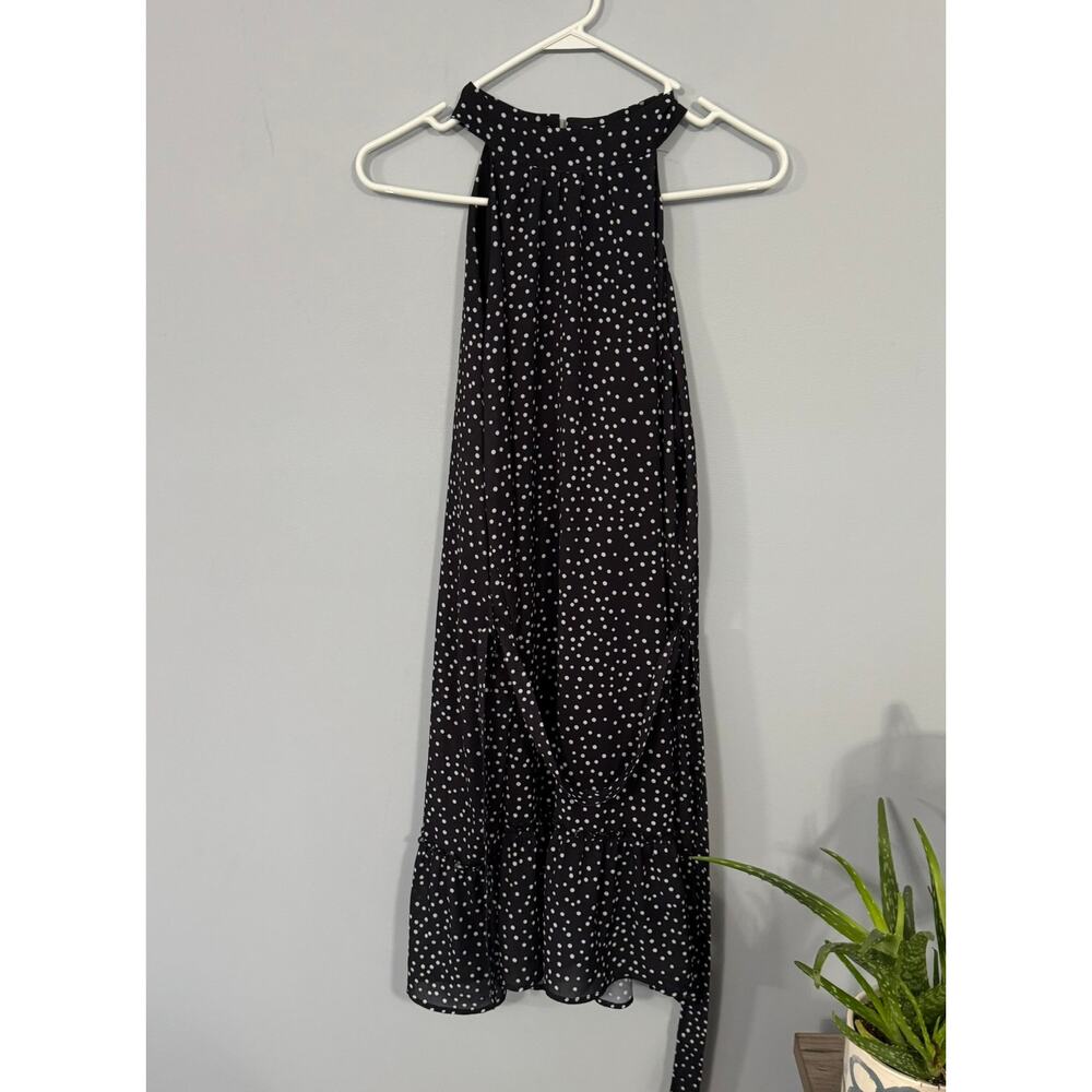 Maisolly Black & White Polka Dot Sleeveless Dress Size Large Ruffle Hem